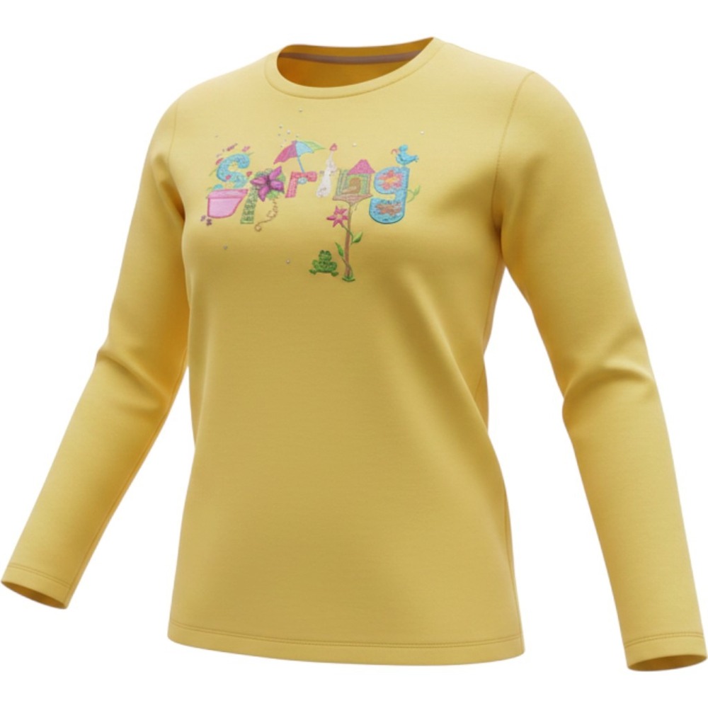 Quacker Factory Sweatshirt Women S Yellow Spring Embroidered Beaded Whimsical